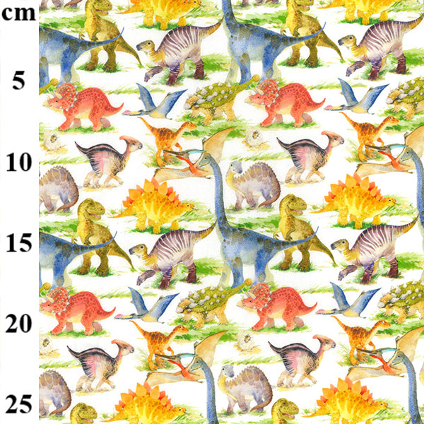 Poplin Cotton - Dinosaurs on Ivory - 150cm / 59"