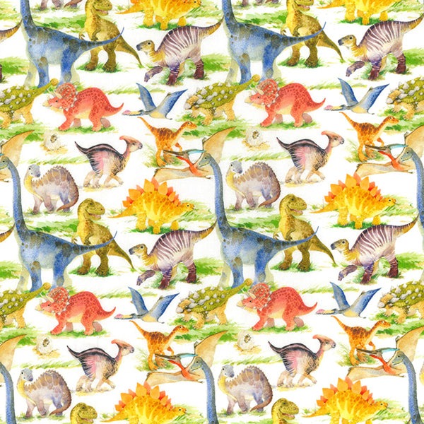 Poplin Cotton - Dinosaurs on Ivory - 150cm / 59"