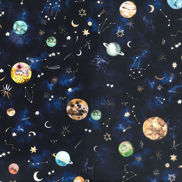 Craft Cotton Print - Planets on Navy - 140cm/55"