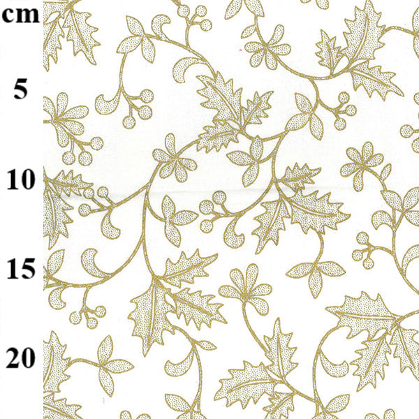 Craft Cotton Print - Gold Holly on Cream - 140cm/54"