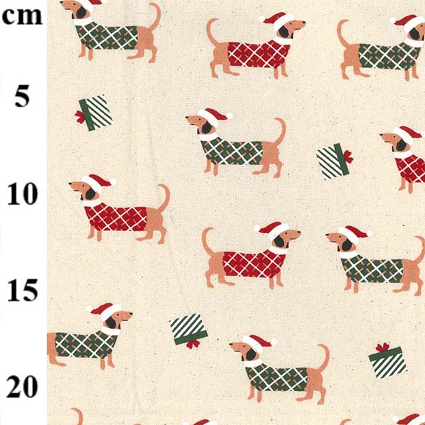 Craft Cotton Print - Christmas Dachschund- Designed by " John Louden" - 110cm/44"