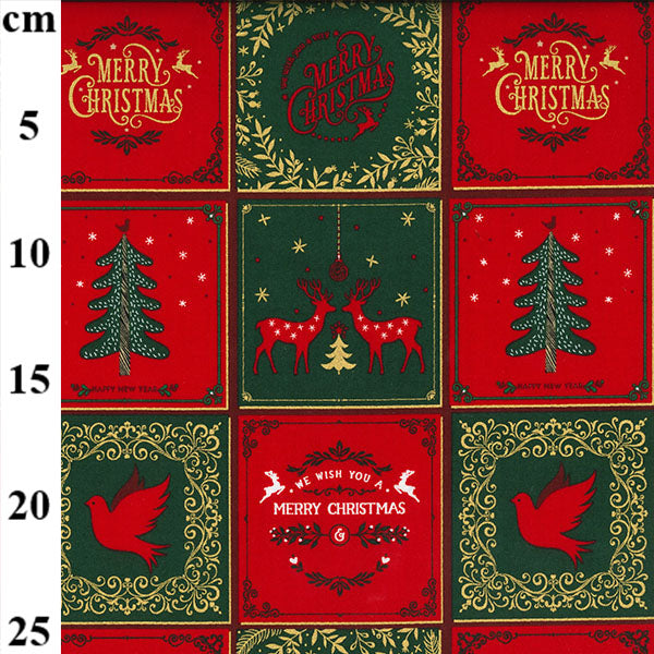 Craft Cotton - Merry Christmas small panels on Red - 135cm / 53"