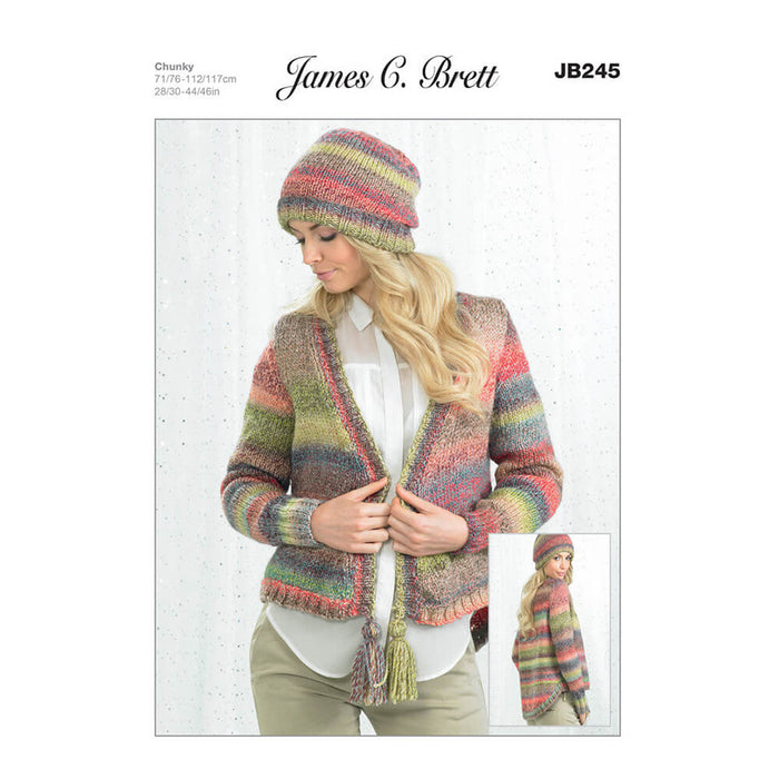 James C Brett - Marble Chunky JB245 - (Ladies Chunky) Cardigan, Hat - 2 designs - 71/76-112/117cm 28/30-44/46in