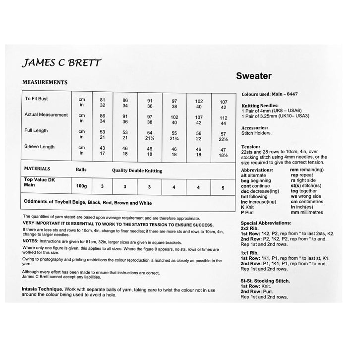 James C Brett - Knitting Pattern #JB190- Sweater in Top Value DK