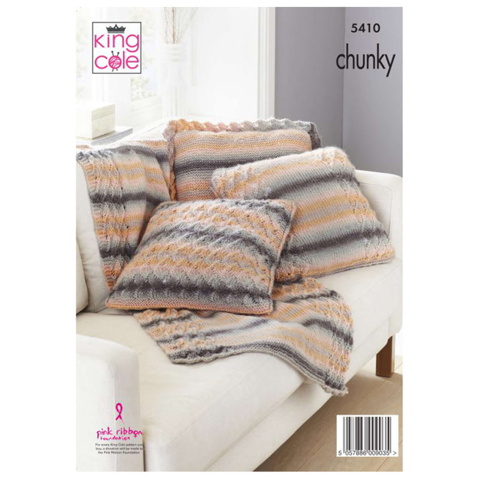 King Cole - Knitting Pattern #5410 - Wrap, Throw, Cushion Cover in Riot Chunky