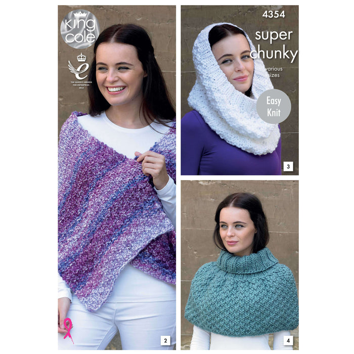 King Cole - Knitting Pattern #4354 - Scarf, Shoulder Wrap, Snood, Polo Shoulder Cover, Hat & Wrist Warmers in Big Value Super Chunky