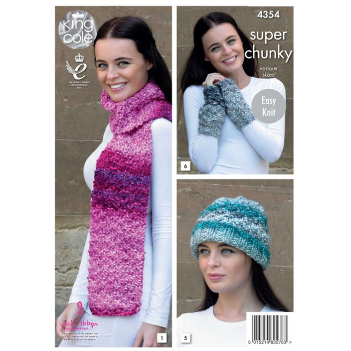 King Cole - Knitting Pattern #4354 - Scarf, Shoulder Wrap, Snood, Polo Shoulder Cover, Hat & Wrist Warmers in Big Value Super Chunky