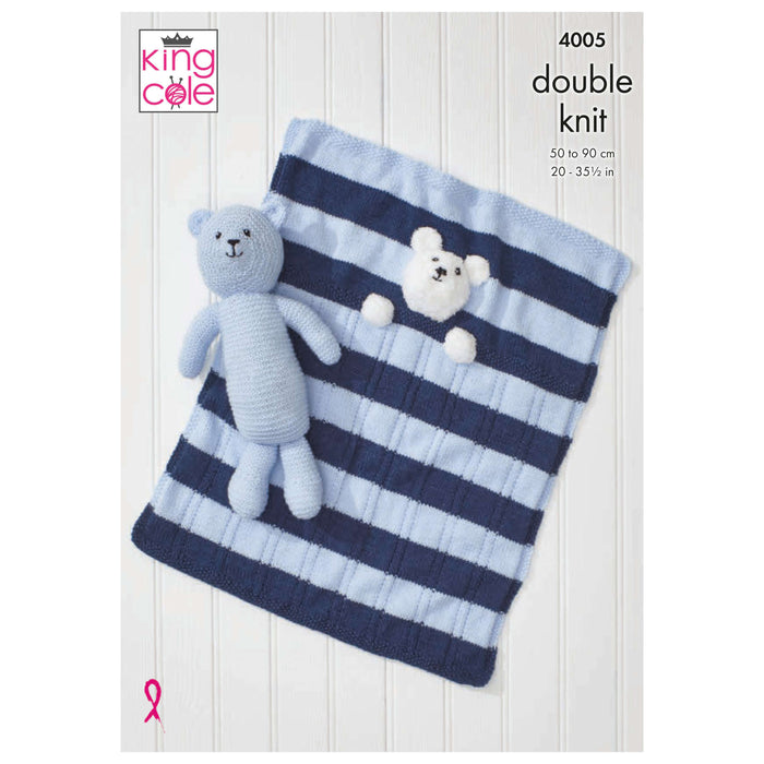 King Cole Knitting Pattern #4005 Blankets and Teddy Bear in Comfort DK