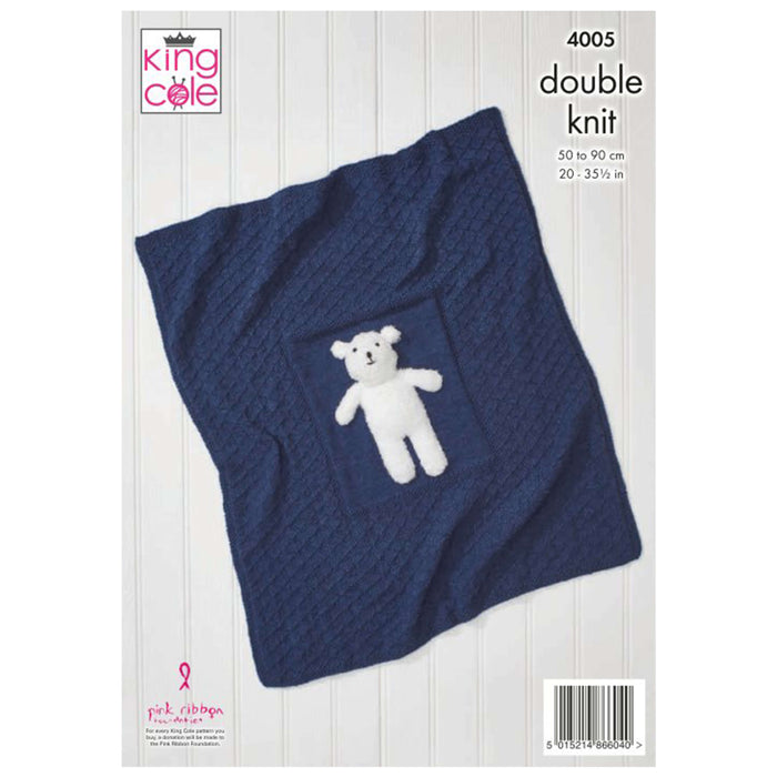 King Cole Knitting Pattern #4005 Blankets and Teddy Bear in Comfort DK