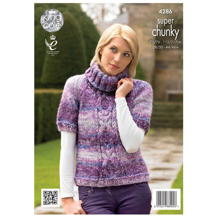 King Cole - Big Value 4286 - (ladies Super Chunky) Round & Polo Neck Sweater - 2 designs- 71/76-112/117cm 28/30-44/46in