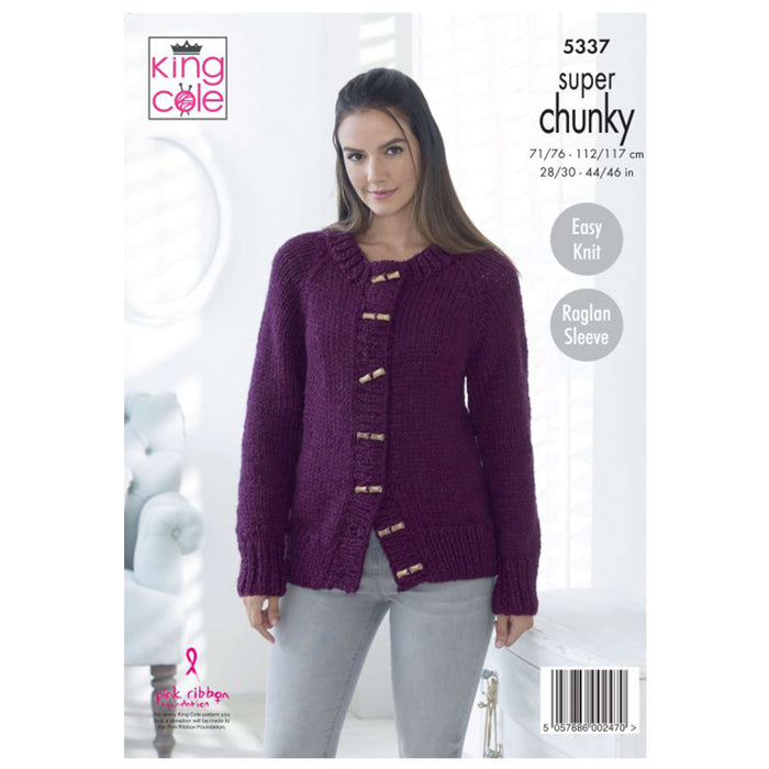 King Cole - Big Value 5337 - (ladies Super Chunky) Sweater & Cardigan - 2 Easy Knit designs- 71/76-112/117cm 28/30-44/46in