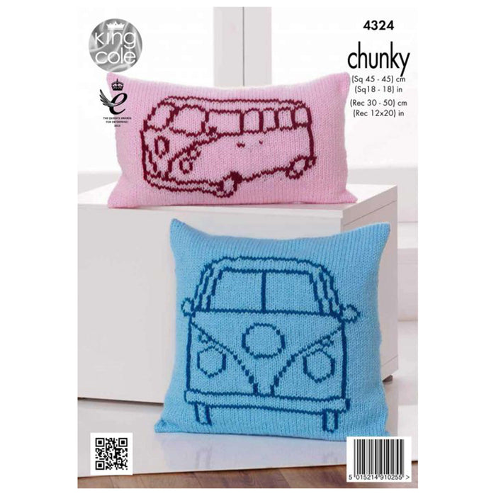 King Cole - Knitting Pattern #4324 Camper Van Cushions in Big Value Super Chunky