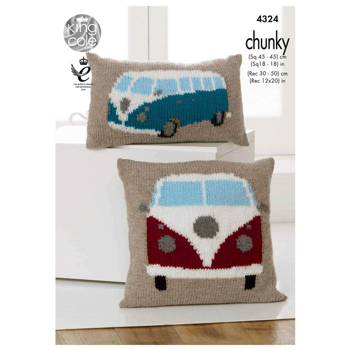 King Cole - Knitting Pattern #4324 Camper Van Cushions in Big Value Super Chunky