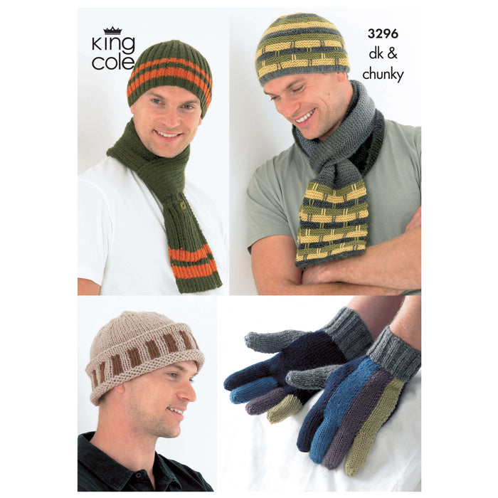 King Cole - Knitting Pattern #3296 Hats, Scarves & Gloves in Riot DK & Magnum Chunky