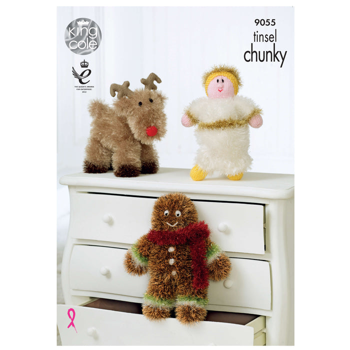 King Cole - Knitting Pattern #9055 - Angel, Reindeer, Gingerbread in Tinsel Chunky & DK yarn
