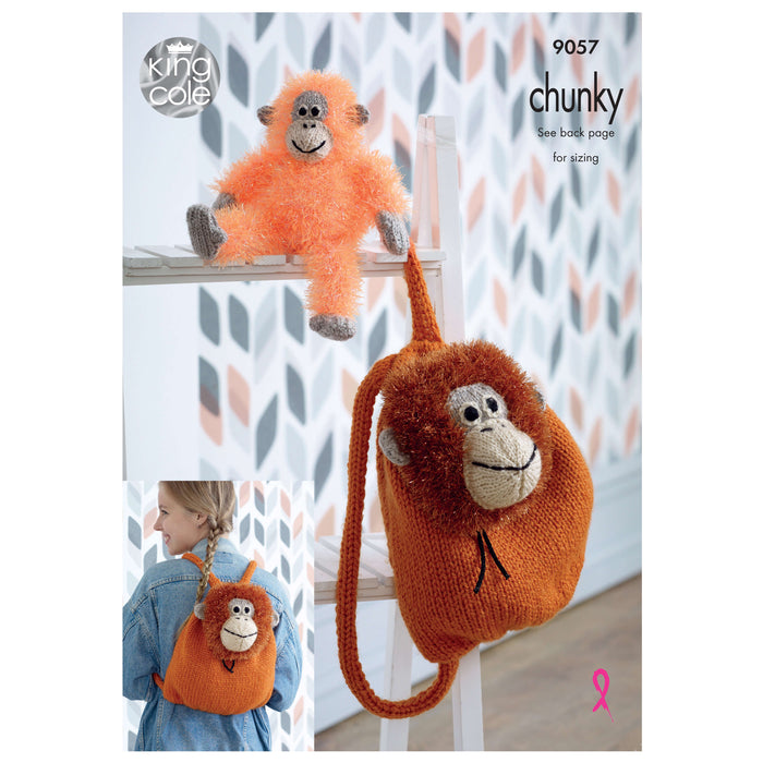 King Cole - Knitting Pattern #9057 - Orangutan Backpack & Toy in Tinsel Chunky & Big Value Chunky