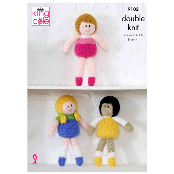 King Cole - Knitting Pattern #9102 - Dolls in Big Vakue DK